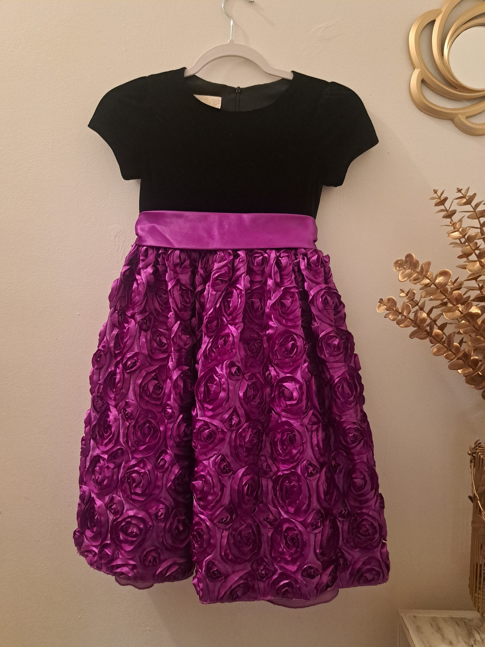 American Princess Black and Purple Rosette Satin Waist Party Dress